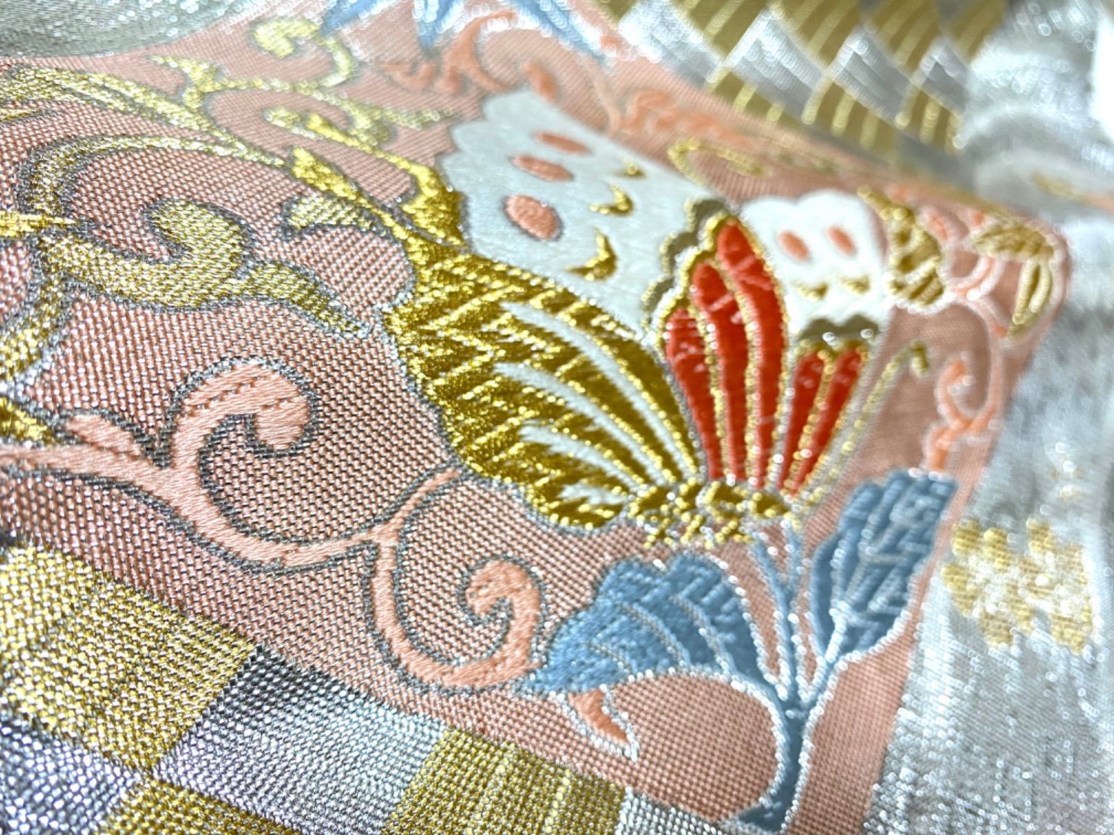 B20 正絹 袋帯 九百佐賀錦 純金箔二重織 六通 金銀糸 - メルカリ