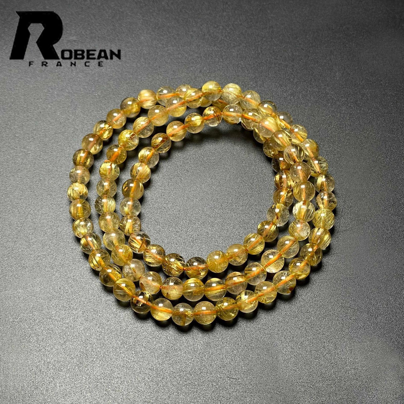 EU製 定価14万円 ROBEAN タイチンルチル 黄金針水晶 ゴールド 金運 開運 3本巻きブレスレット パワーストーン プレゼント 5.8-6.2mm M1023838