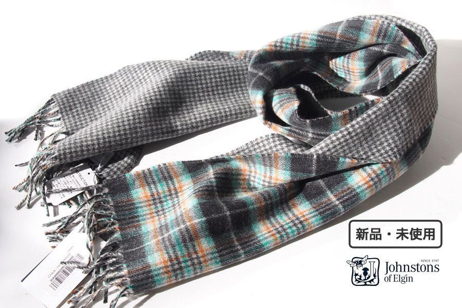 未使用 Johnstons of Elgin 100%カシミヤ マフラー グレー 未使用