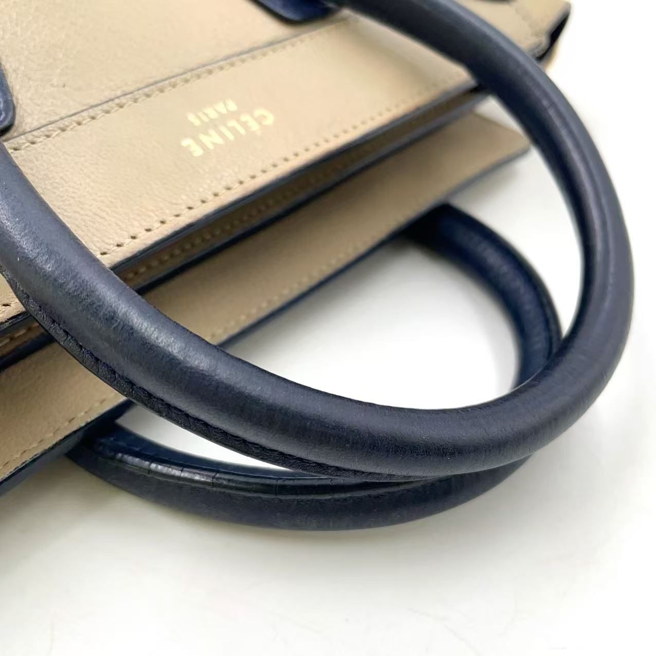 CELINE ラゲージマイクロショッパー レザー ネイビー×ベージュ