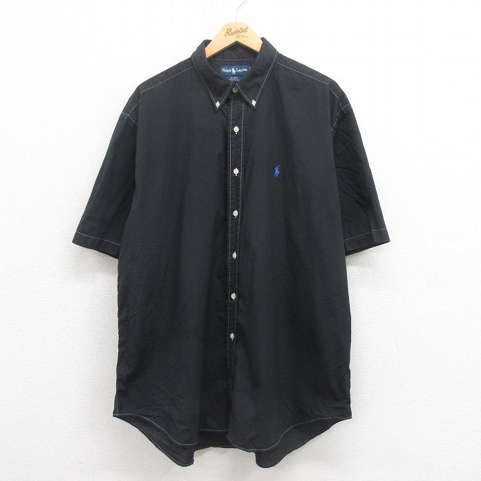90s ラルフローレン BLAKE 半袖シャツ ボタンダウン 黒無地　コットン Ralph Lauren ラルフローレン BLAKE コットン ボタンダウン 半袖