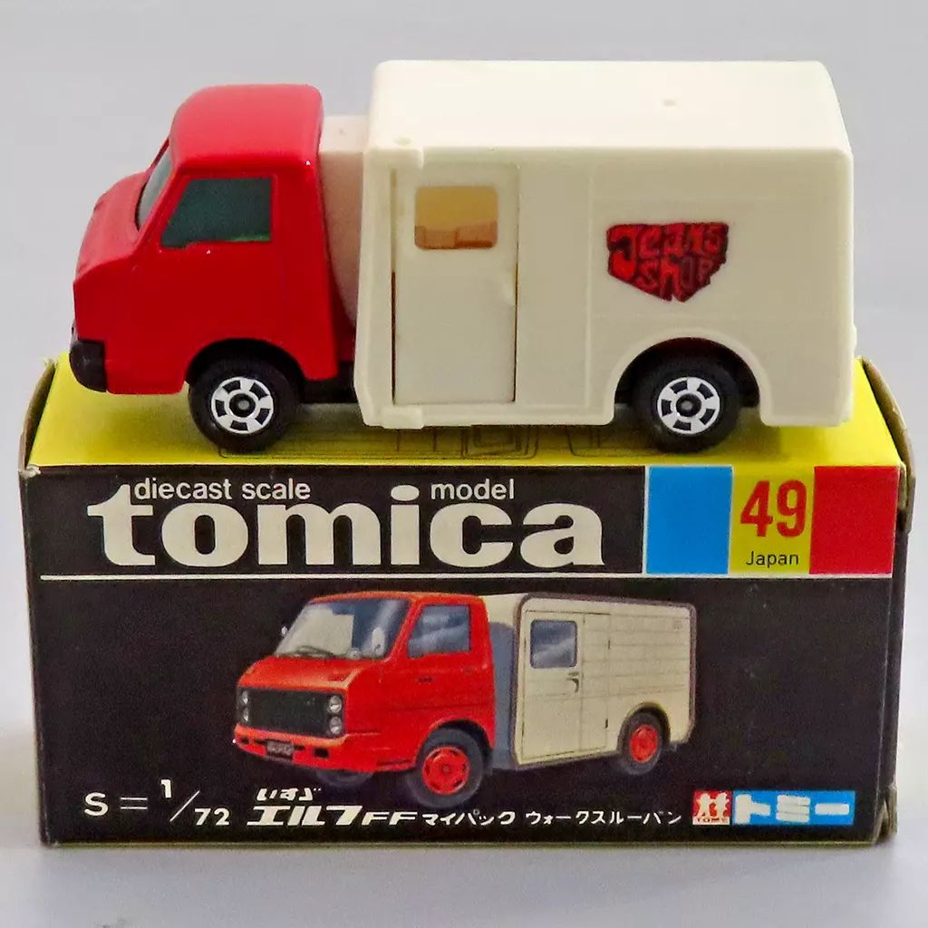 【中古】トミカ 1/72 いすゞ エルフFFマイパック ウォークスルーバン Jeans Shop(レッド×ホワイト/黒箱) 「トミカ No.49」