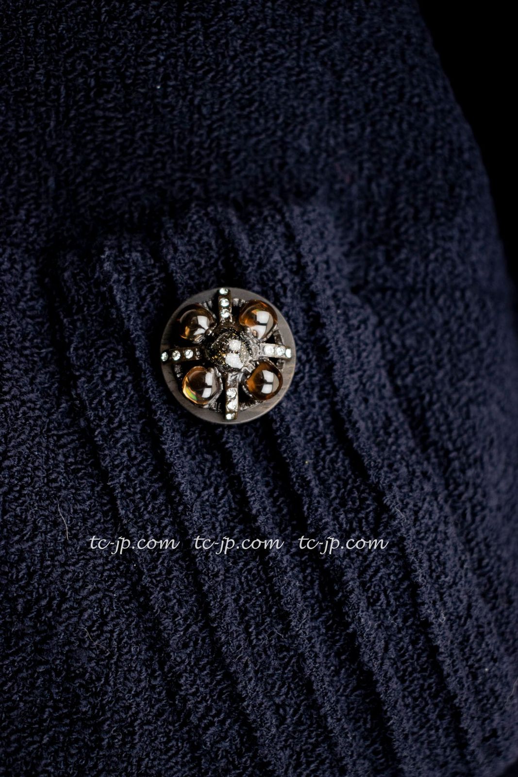 シャネル ワンピース CHANEL 66万 ダークネイビー グリポワ装飾 ウール  