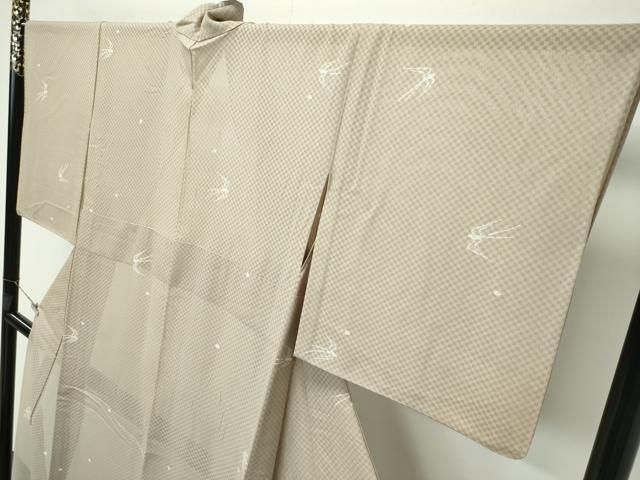 平和屋着物■極上　夏物　小紋　市松紋紗　燕　肥後煤竹色地　逸品　CZAA3838s5 平和屋着物□極上 夏物 小紋 市松紋紗 燕 肥後煤竹色地 逸品
