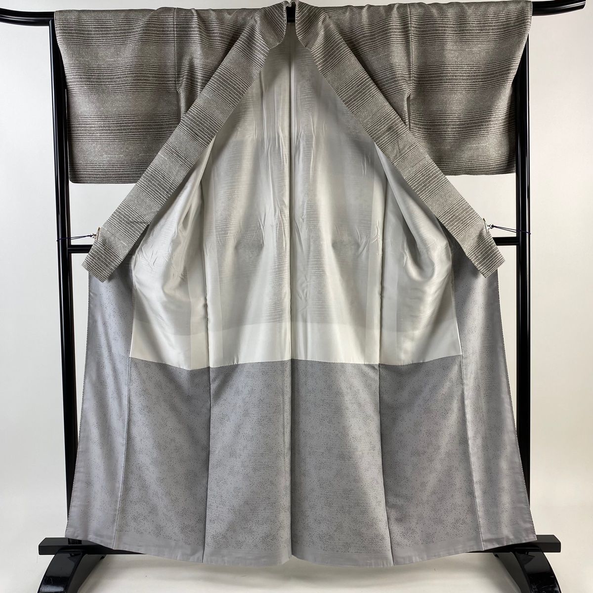 紬 払込み 身丈167cm 裄丈67cm M 袷 縞 オレンジ 正絹 美品 名品 【中古】 