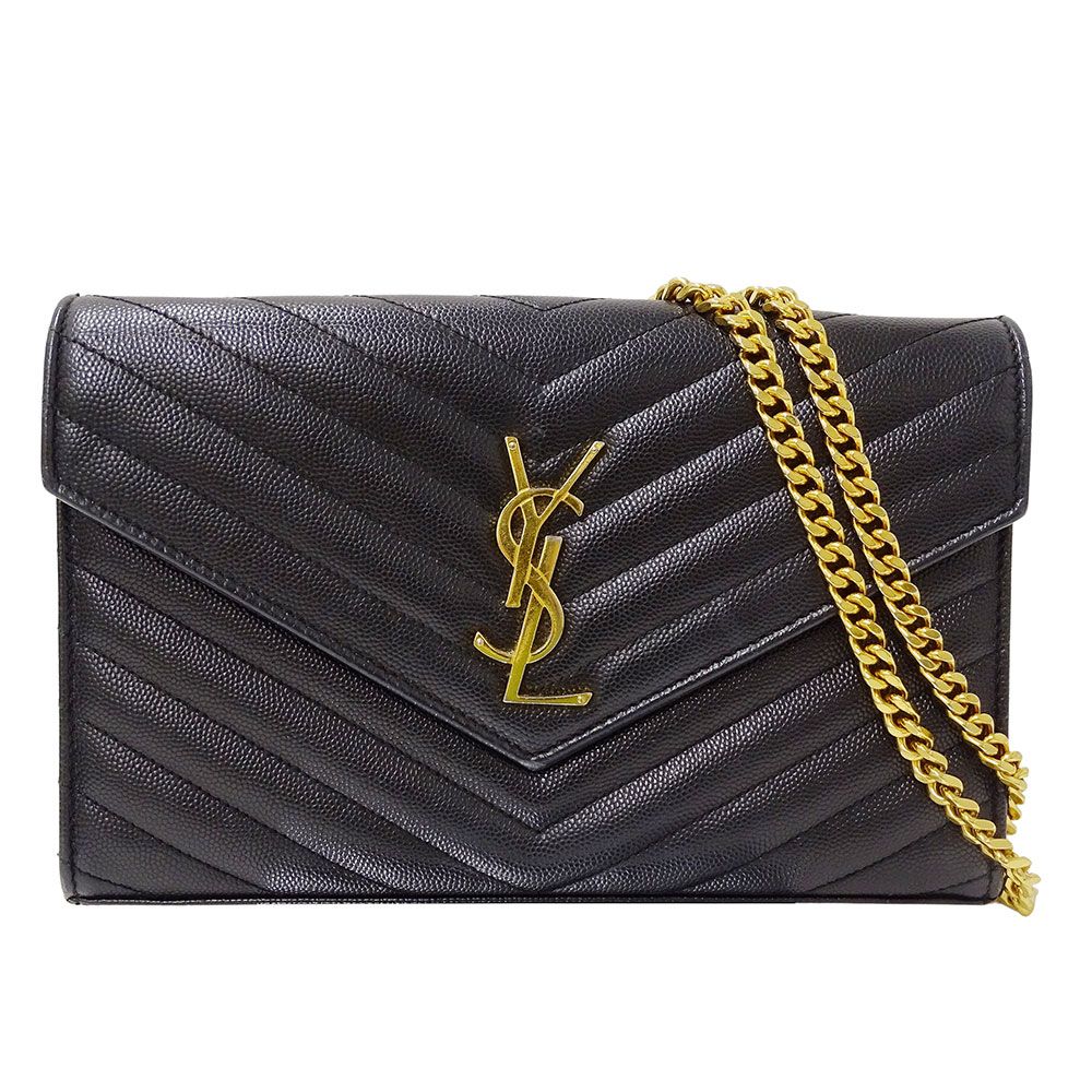 サンローラン SAINT LAURENT 財布 レディース ブランド ショルダーウォレット グレイン ド プードルレザー カサンドラ クラシック チェーンウォレット ブラック おしゃれ 大人 上品