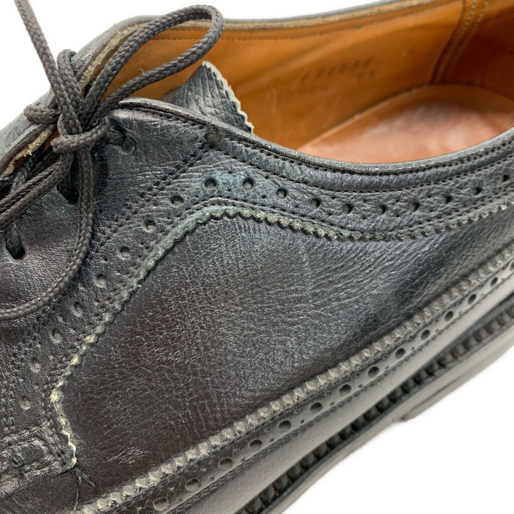70年代 FLORSHEIM フローシャイム インペリアル ケンムーア ロングウィングチップ レザーシューズ ブラック (メンズ 9 C) 中古 古着 KA1623 70年代 FLORSHEIM フローシャイム インペリアル ケンムーア ロング