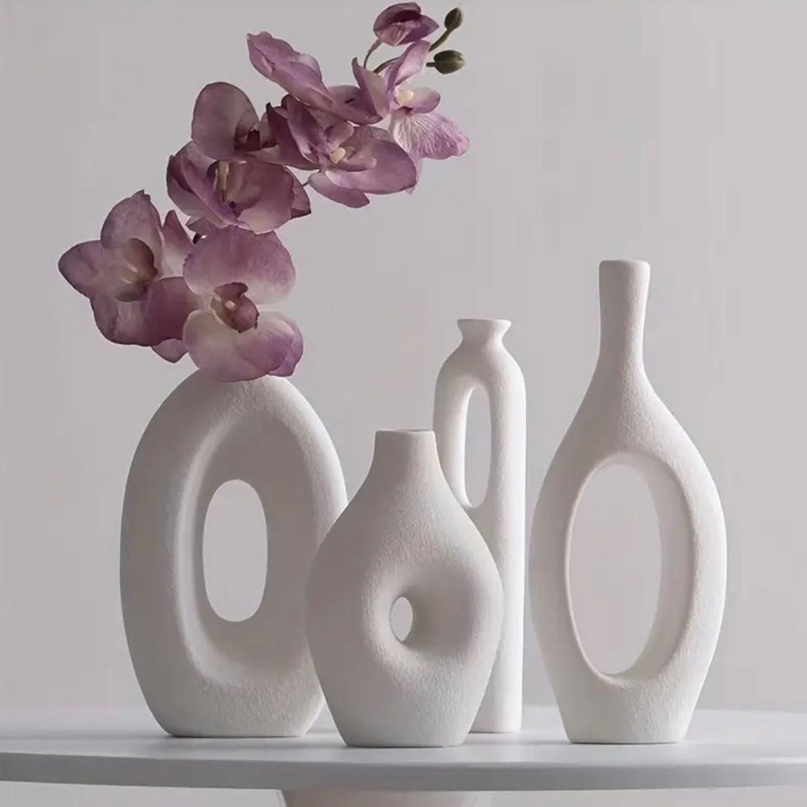 花瓶セット 4個入り ホワイトセラミック製 幾何学ハートパターン