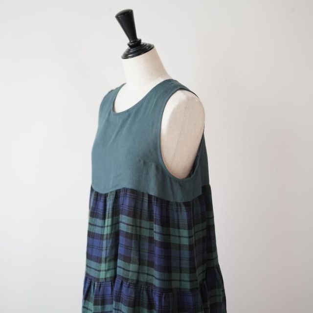 O NEIL of DUBLIN TIERED DRESS green black オニールオブダブリン ティアードドレス ワンピース