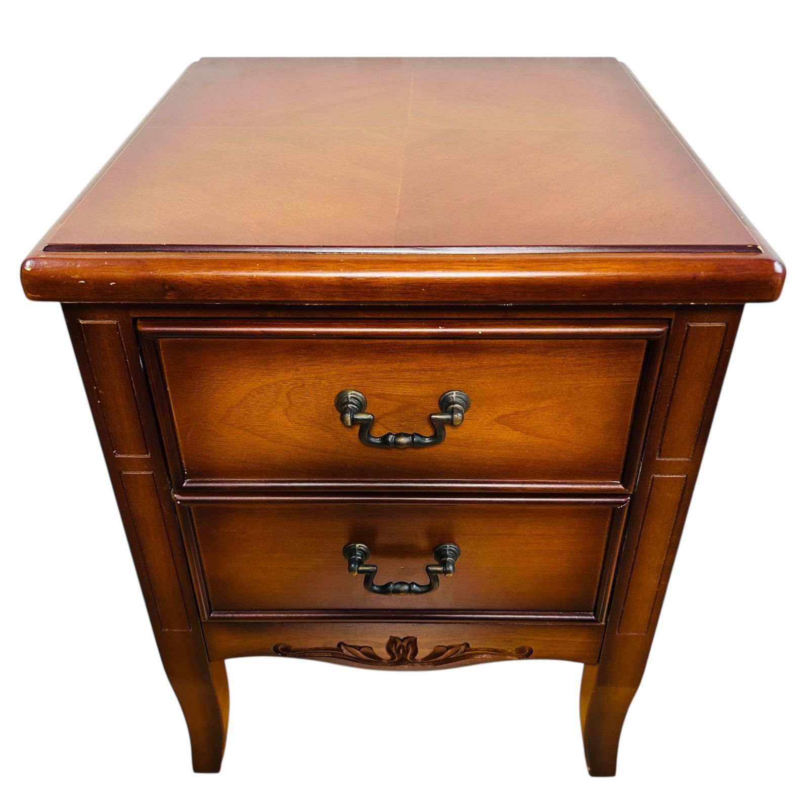 ベッドサイドテーブル ナイトテーブル 2段引き出し 彫刻デザイン カーブ脚