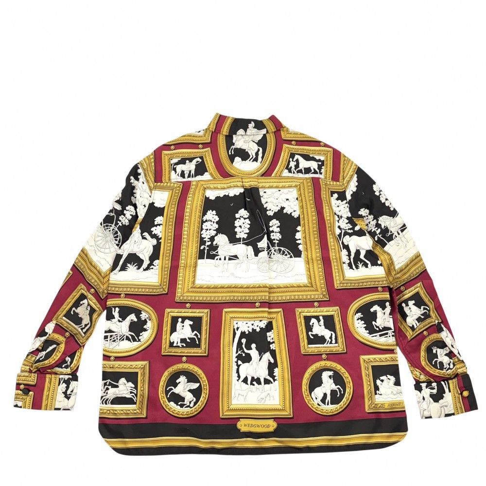 希少デザインHERMES WEDG WOOD 長袖シャツシルク38