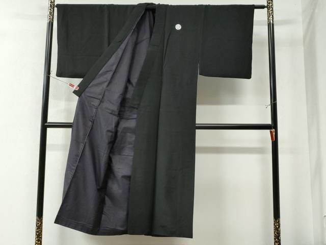 平和屋着物□男性 長羽織 羽裏：人物風景文 黒地 正絹 逸品 CAAL4578dy 