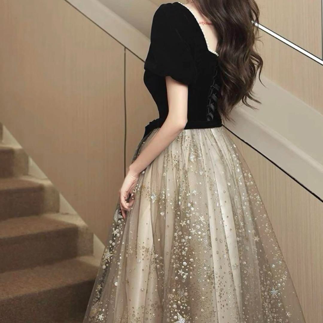 ✟ 星柄がオシャレなパフスリーブイブニングドレス?.?