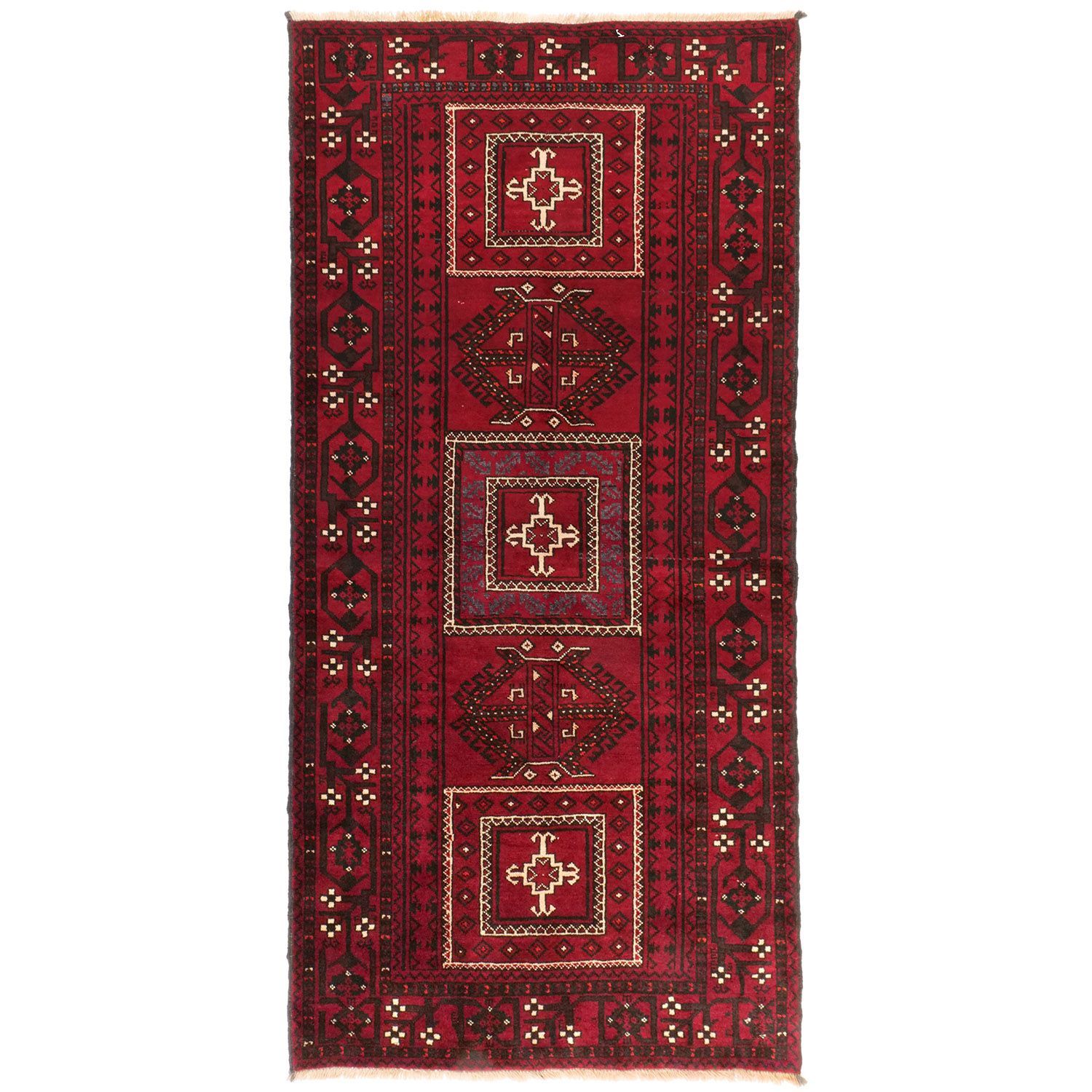 トルバトヘイダリエ 1930年代 2450×1150mm アンティーク フックモチーフ タウクナスカギュル 手織り - carpet-アンティークペルシャ絨毯 ヴィンテージラグ専門店 送料無料