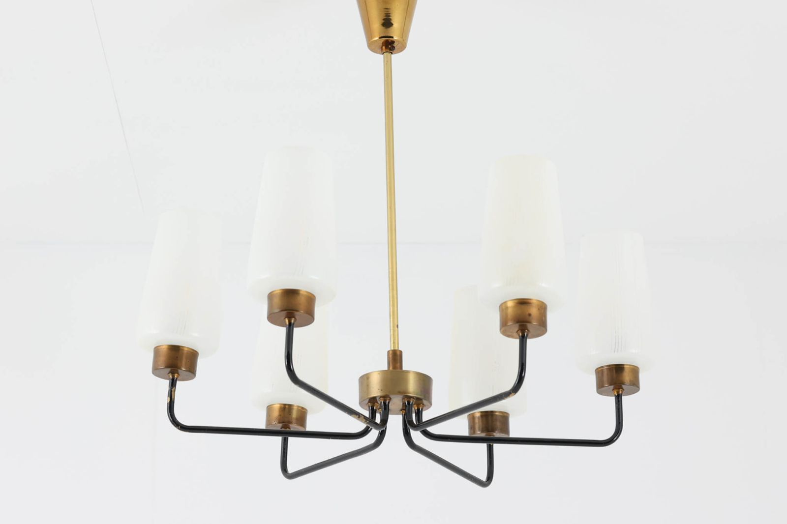 希少シャンデリア6灯 真鍮×ガラス 北欧照明ビンテージ/DK14054 - メルカリ