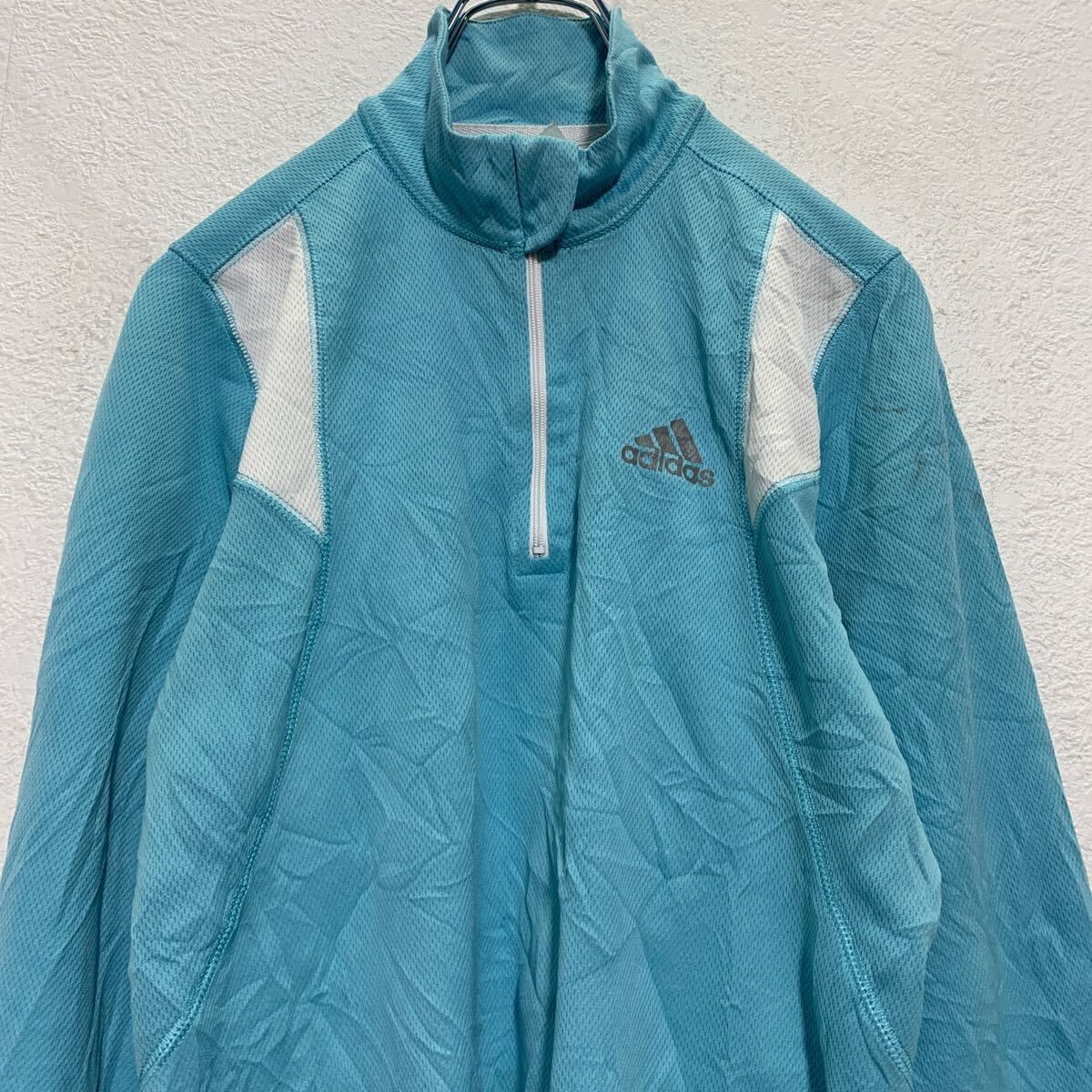 adidas ハーフジップ トラックジャケット M ライトブルー アディダス 