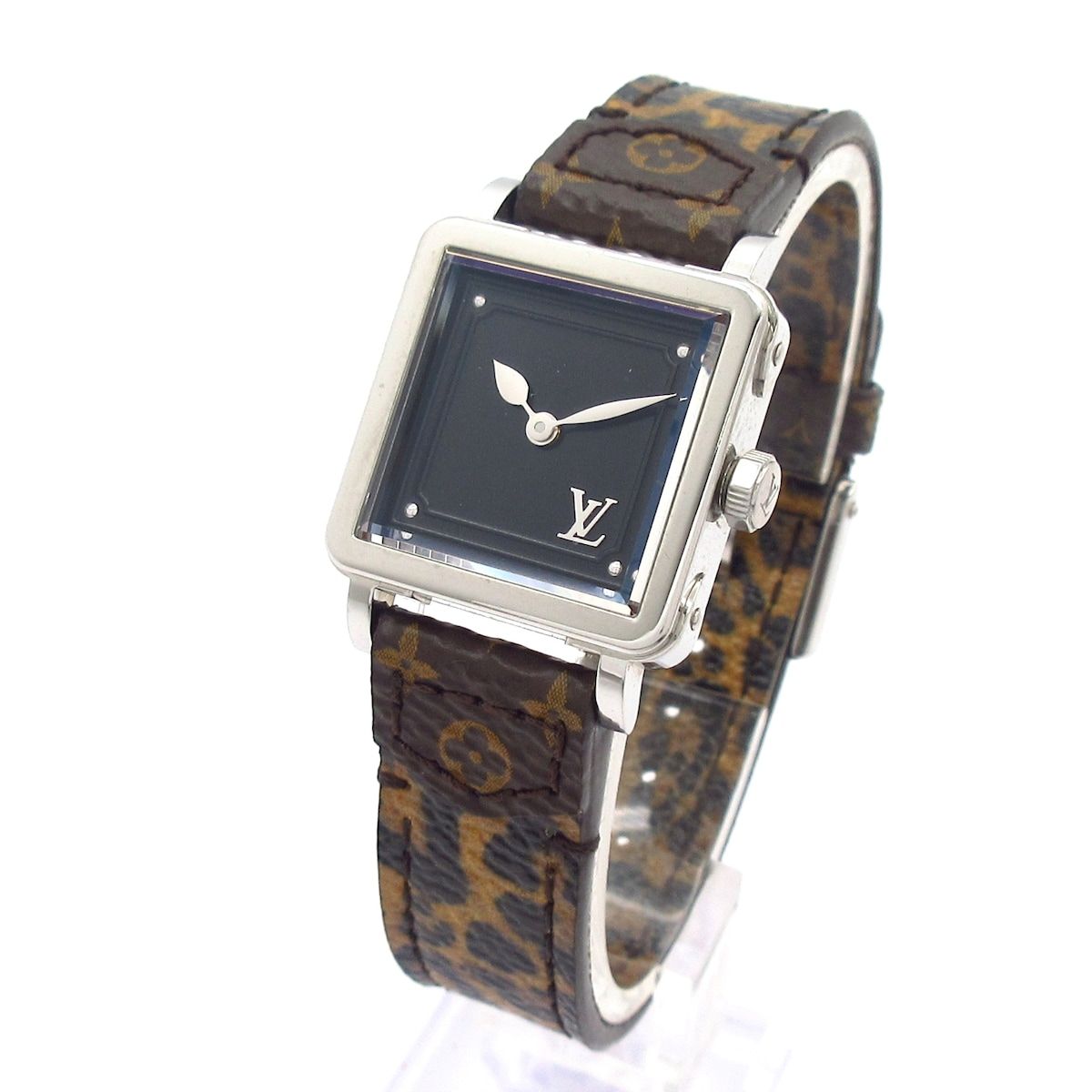 LOUIS VUITTON ヴィトン 腕時計 アンプリーズ Q3M00 レディース SS|豹柄 黒