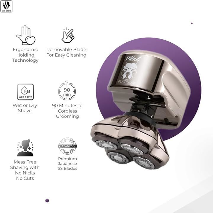 Skull Shaver (スカルシェーバー) ピットブル メンズシェーバー（銀） | 正規代理店 保証付 (黒ポーチなし) Skull Shaver Pitbull