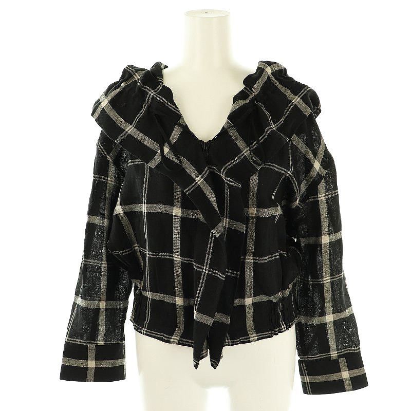 ワイズ Y's ヨウジヤマモト 25SS LINEN/NYLON PLAID GATHERED BLOUSE チェックブラウス 長袖 2 ブラック エクリュ ワイズ Y's ヨウジヤマモト 25SS LINEN/NYLON PLAID GATHERED