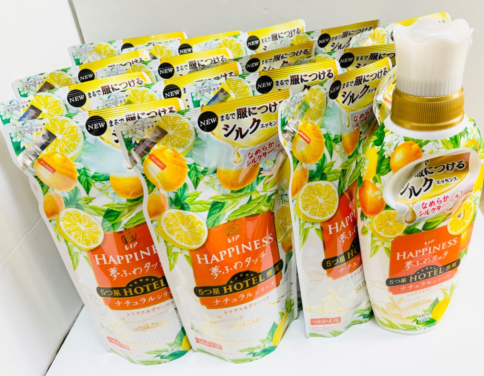 詰め替え16個入り＋本体1個 P-G レノア ハピネス 夢ふわタッチ シトラス-ヴァーベナ つめかえ用 370ml 柔軟剤 お値段そのまま大容量1袋オマケ付き