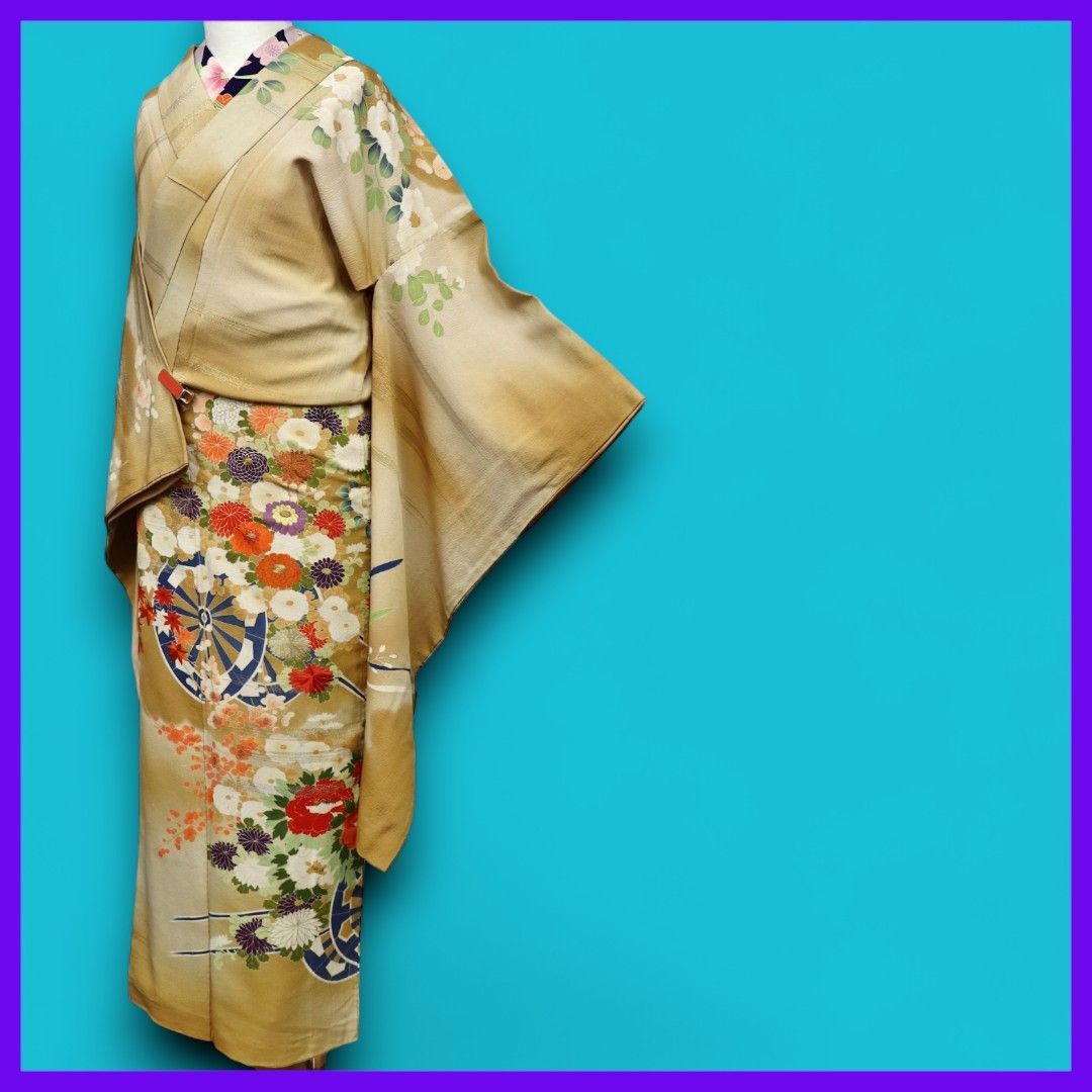 三日月とうさぎ a0706 アンティーク着物 正絹 袷 一つ紋訪問着