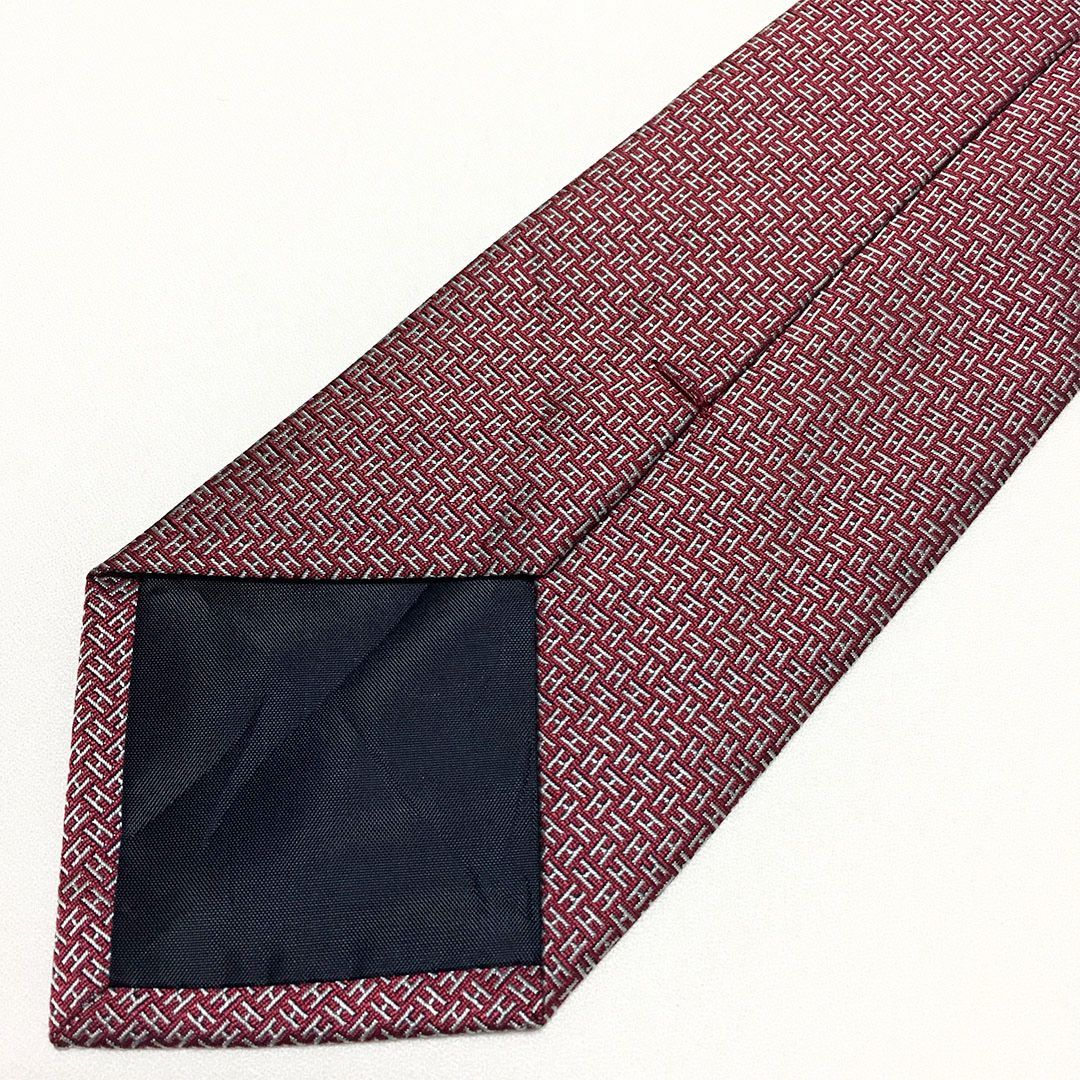 美品 エルメス HERMES ネクタイ シルク100% ワインレッド H柄 美品 エルメス HERMES ネクタイ シルク100% ワインレッド / グレー H柄