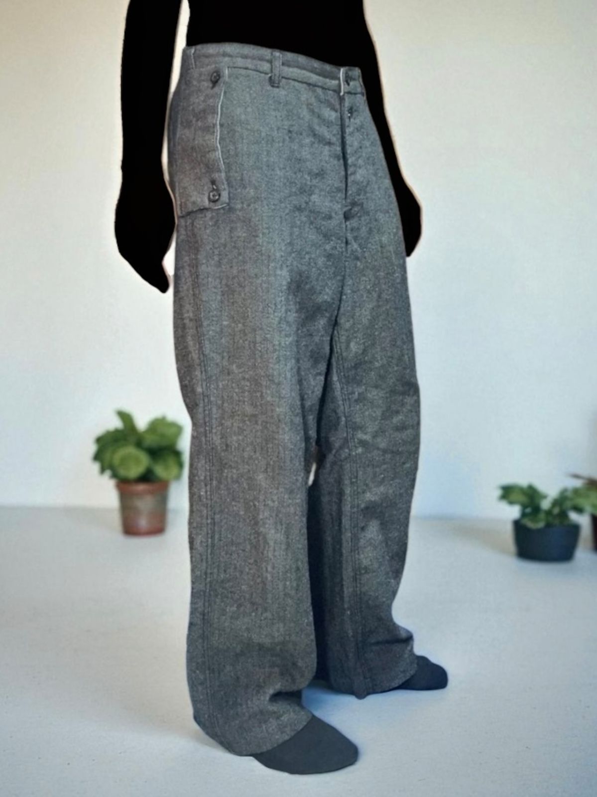 送料無料 Nisica Side flap wide pants Herringbone 関連イメージワード Auralee オーラリー Yoko sakamoto デザイナーズ ワイドパンツ ドメブラ Amachi Margiela マルジェラ