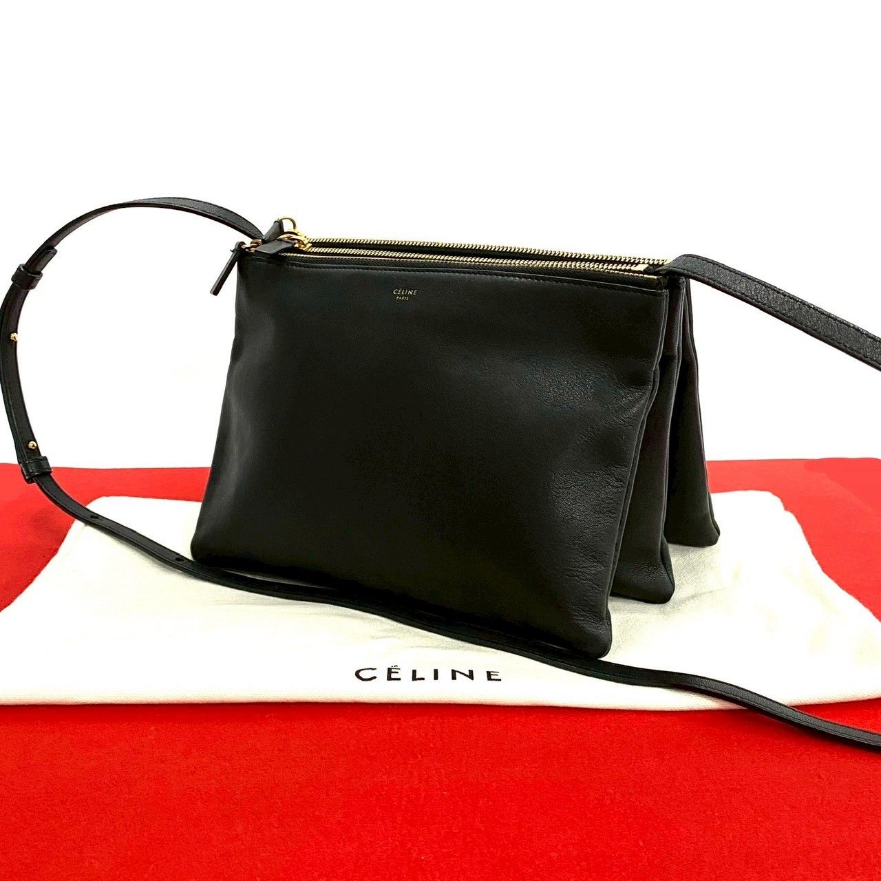 極 美品 希少品 保存袋付き CELINE セリーヌ トリオ ラージ