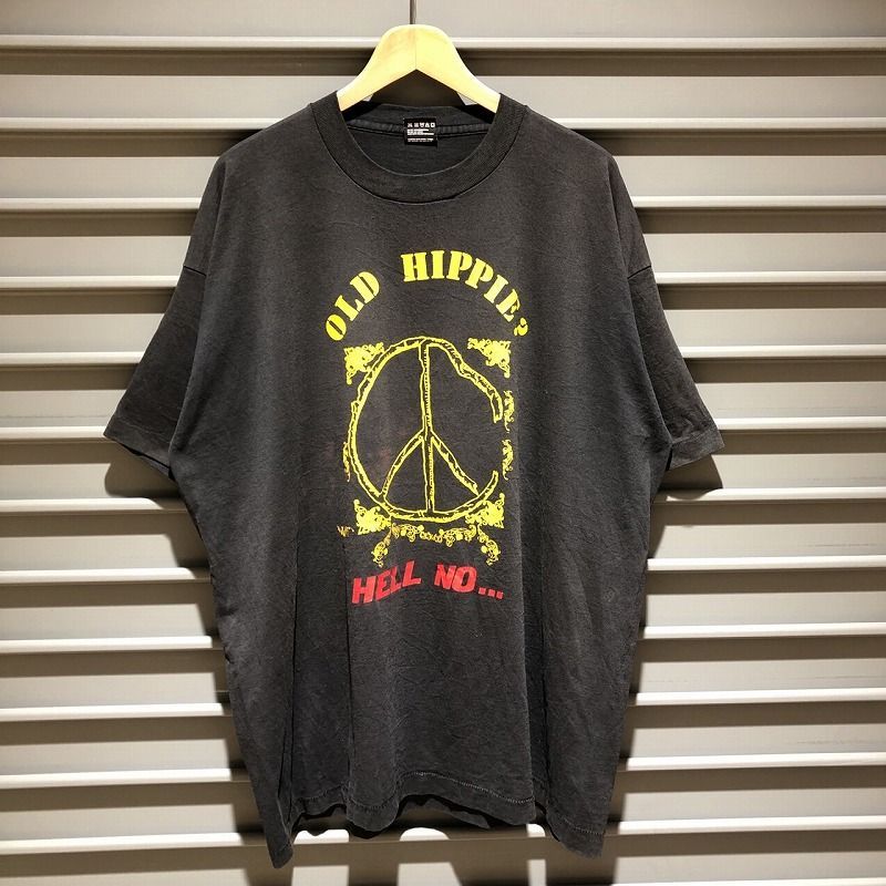 90's アメリカ製 BEST フルーツオブザルーム 黒タグ OLD HIPPIE? strike SDS ヒッピー ストライキ 両面プリント Tシャツ 半袖 反戦 サイズ：メンズ XXL ビッグサイズ ブラック Made in U.S.A【PI】