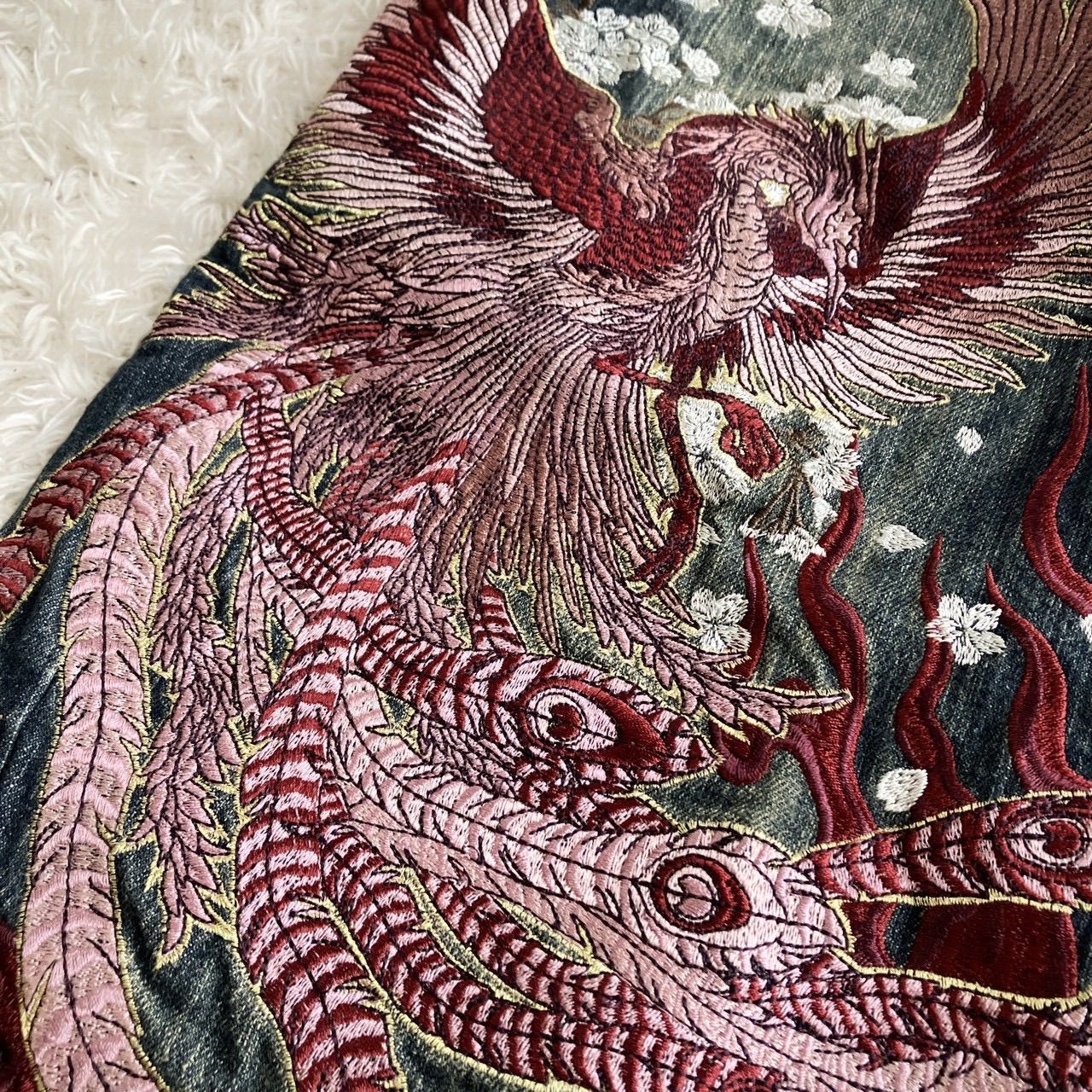 美品！流儀×花鳥風月 コラボ 和柄ジーンズ 刺繍 鳳凰 六文銭 デニム