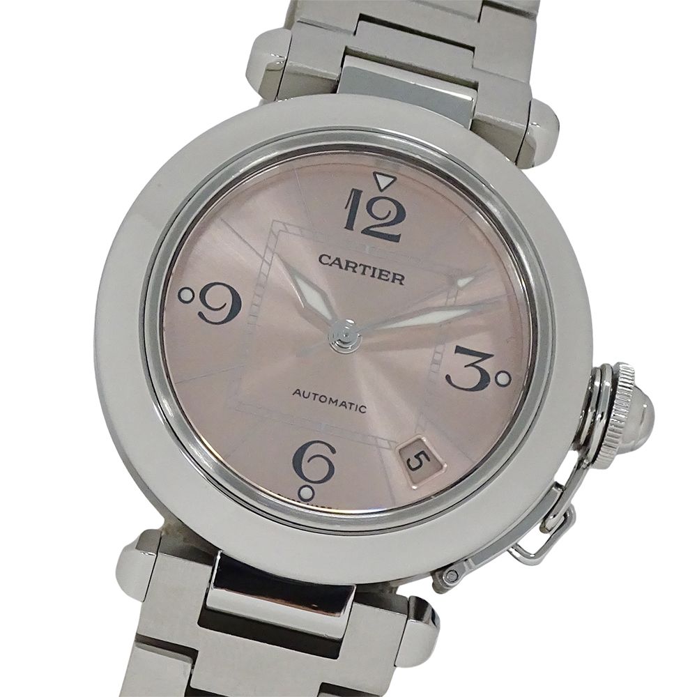カルティエ Cartier 時計 ボーイズ ブランド パシャC デイト 自動巻き AT ステンレス SS W31075M7 シルバー ピンク ラウンド 磨き済み