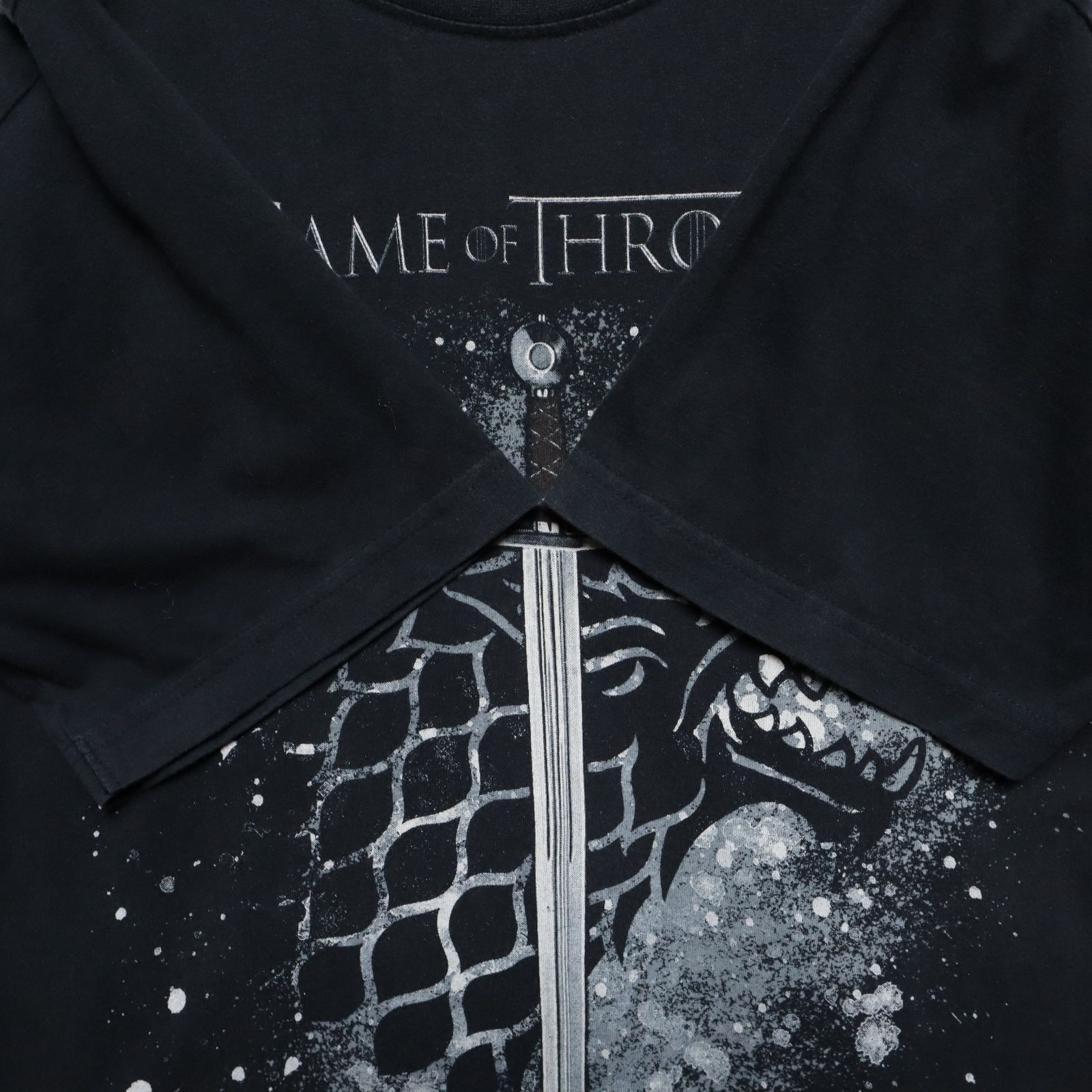 メンズM 【A品】  ムービーTシャツ  GAME OF THRONES プリント ドラマ ゲームオブスローンズ 無地 ブラック 黒 厚手 春夏 / 半袖 ヴィンテージ バンド アニメ ムービー ゲーム パロディUSA古着 M1b859