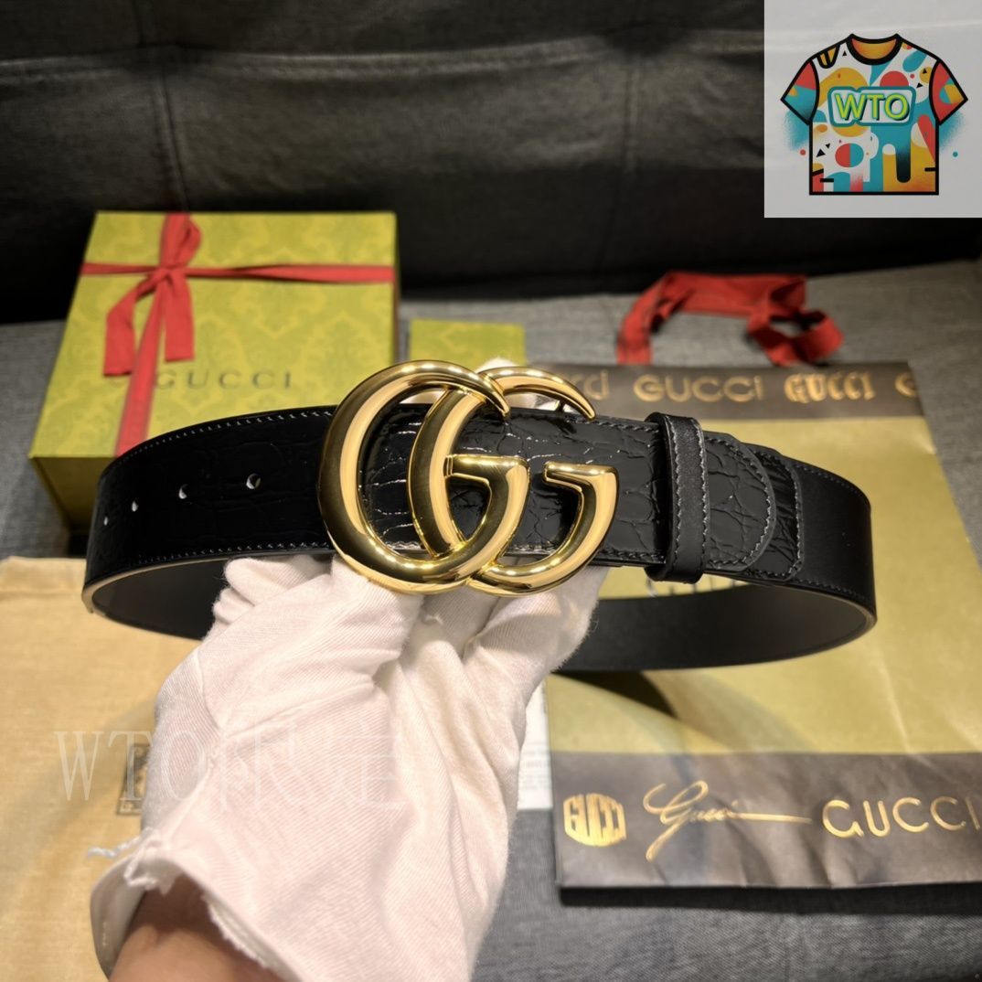 今日特価】GUCCI New Model ブラックレザーベルト with GG