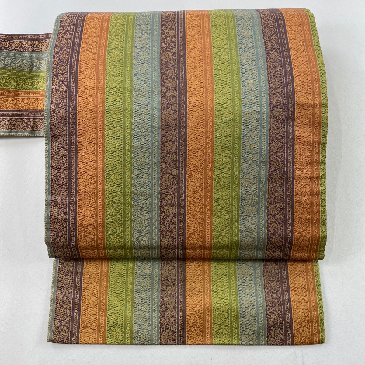 名古屋帯 名品 縞 草花 オレンジ 正絹 【中古】 - メルカリ 