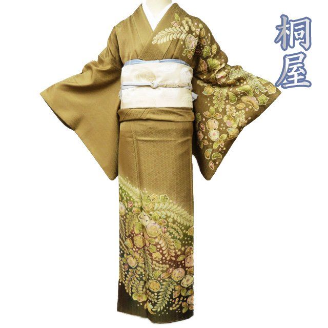 特選 訪問着 着物 中古 袷 桐屋 翠山工房 辻が花 絞り 地模様 金