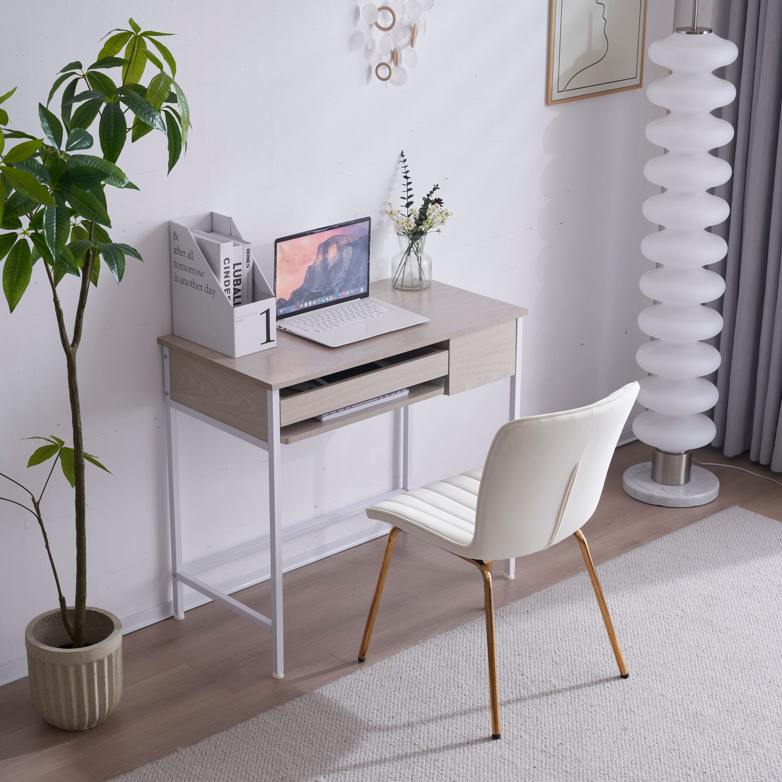 【木目調ホワイト】パソコンデスク 引き出し付き 収納台 大理石柄 新作 7%割」【新品登場】【木目調ホワイト】パソコンデスク 引き出し付き