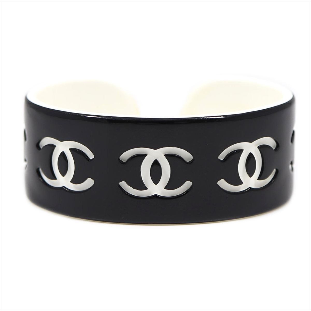 CHANEL ココマーク バングル ブラック ホワイト シャネル CHANEL ココマーク バングル ブレスレット プラスチック