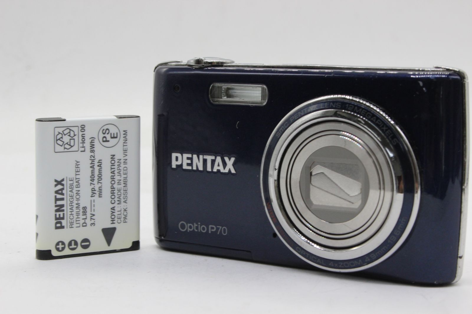 返品保証】 ペンタックス Pentax Optio P70 ブルー 4x Zoom バッテリー ...