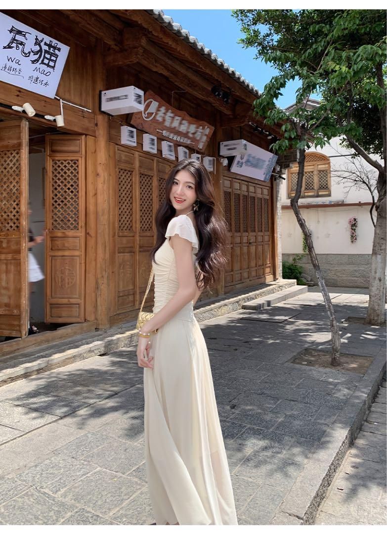 春のスクエアネックスカートモテ服ロングワンピ上品セクシー高見えアイテム