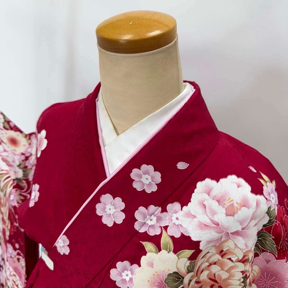 二尺着物 袴用着物 卒業式 裄68.5㎝ 中古 着物のみ　ピンク　花柄ｎ-45 二尺袖 単品 卒業式着物 赤 裄68.5cm Lサイズ 袴用着物 化繊