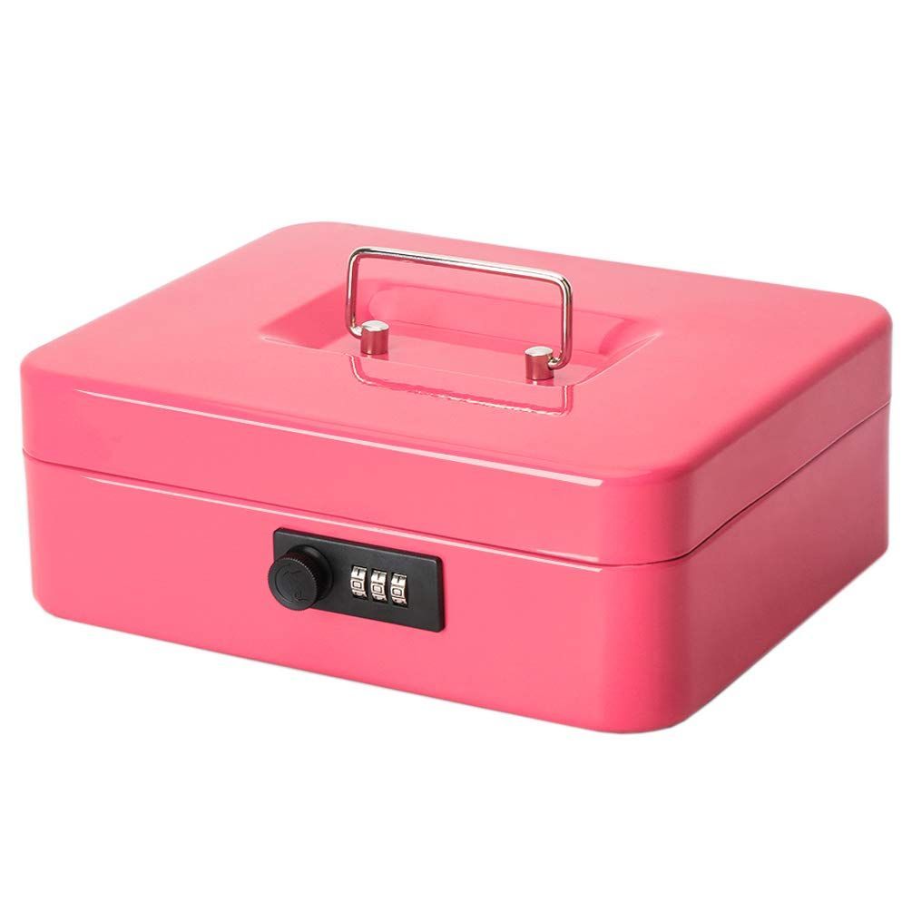 商品 Jssmst ジェスマット 手提金庫 ダイヤル式 金属製 25x20x9cm A5サイズ CB0701L ピンク