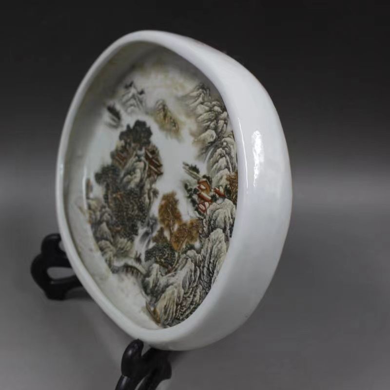 中国美術 収蔵品 美品 骨董品 中華民国 山水 茶盆 磁器の皿 置物