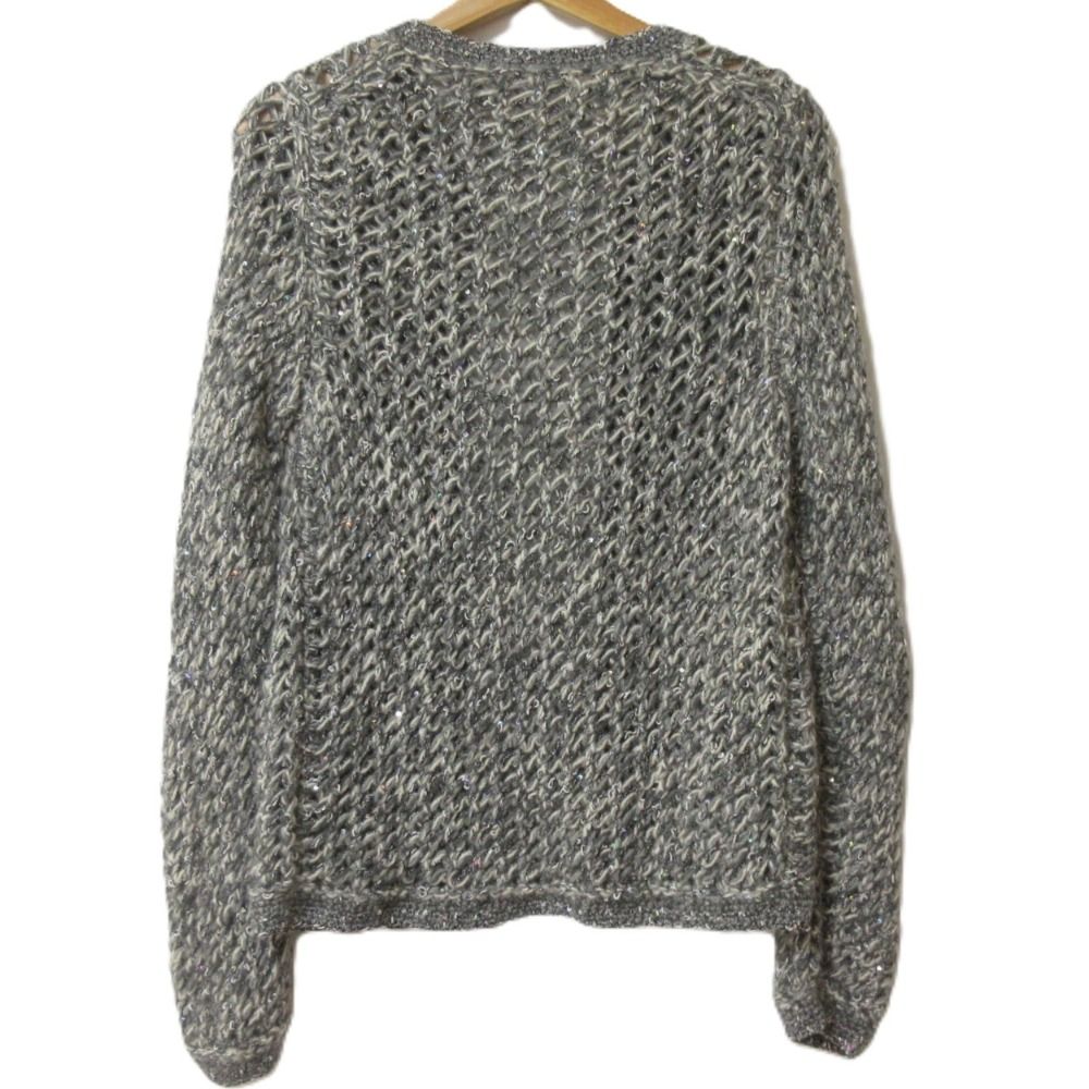 美品 CHANEL シャネル 05A ココマーク スパンコール カシミヤ ニットジャケット カーディガン P27360 サイズ40 グレー レディース 古着 中古 CHANEL - 美品 CHANEL シャネル 05A ココマーク スパンコール