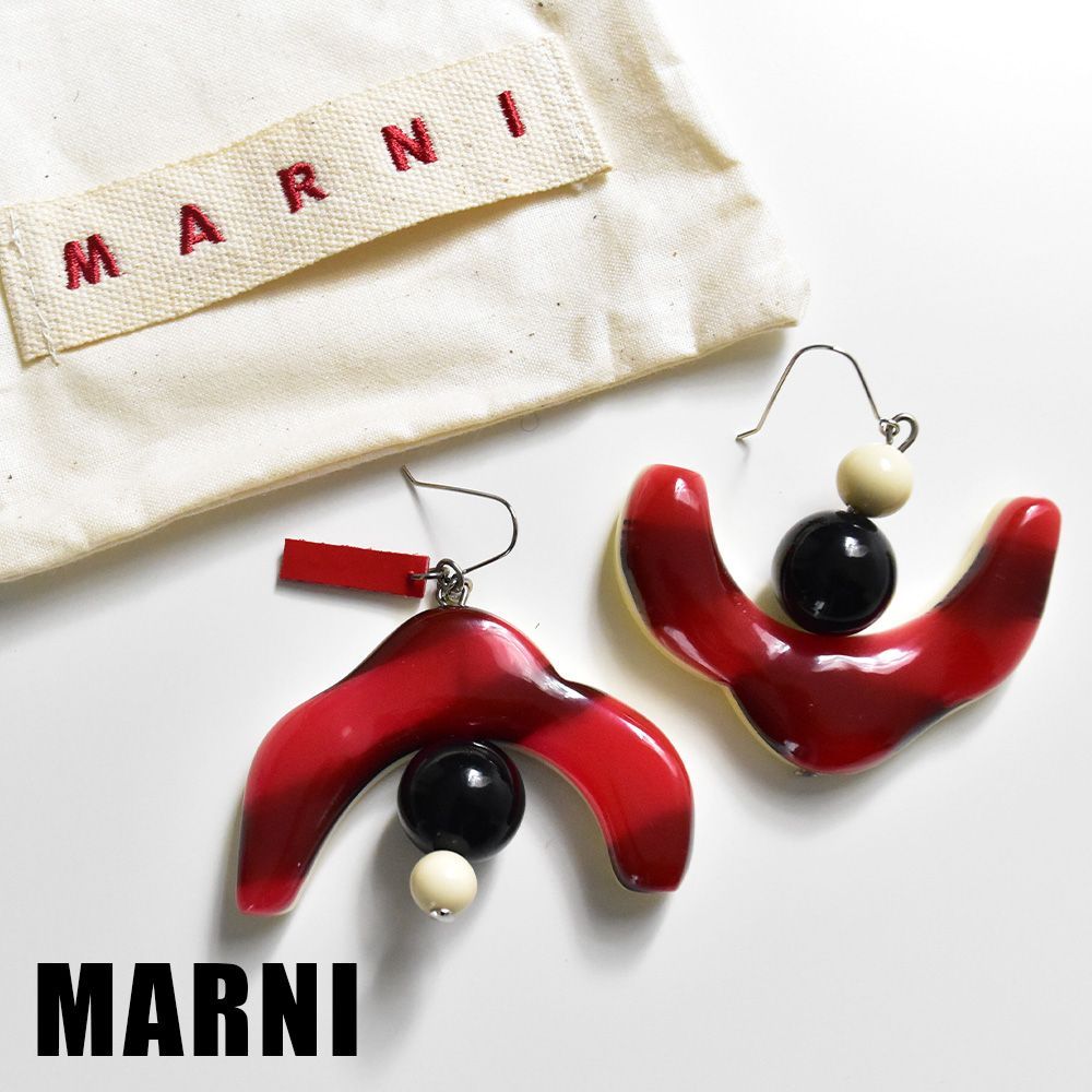 マルニ ピアス レディース 大きめ レッド ブラック ホワイト ストーン