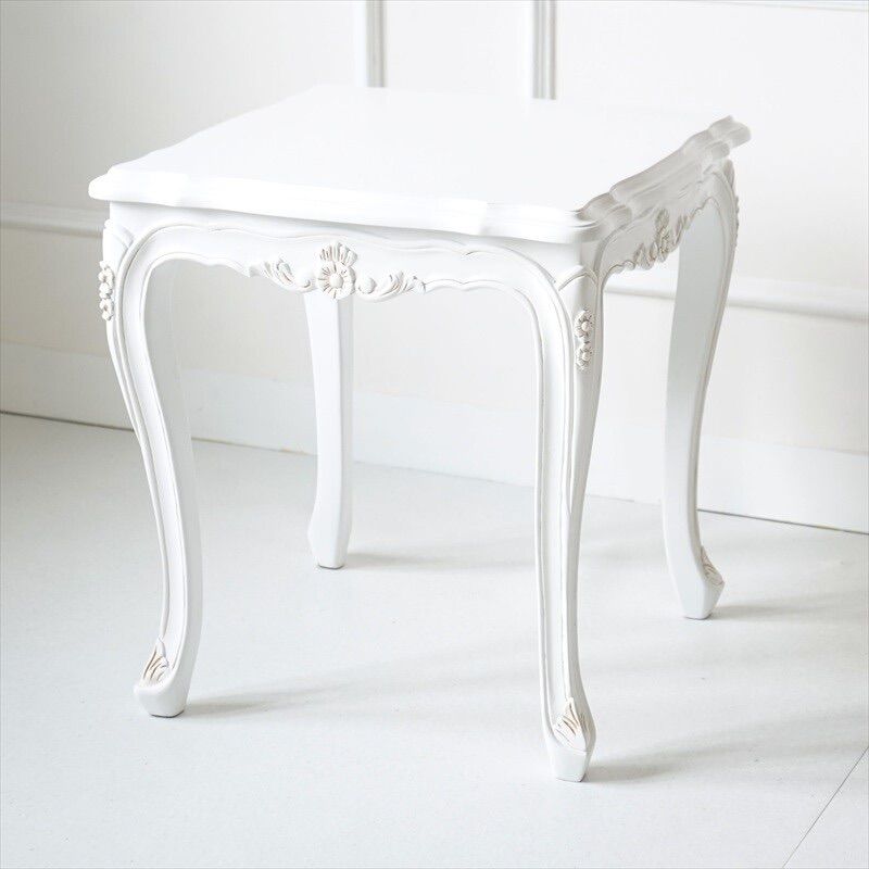 アンティークホワイト サイドテーブル　カフェテーブル　猫脚　ロココ調　姫系