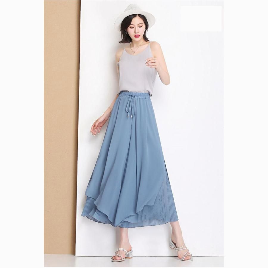 未使用 ガウチョパンツ ワイドパンツ レディース シフォン 裾