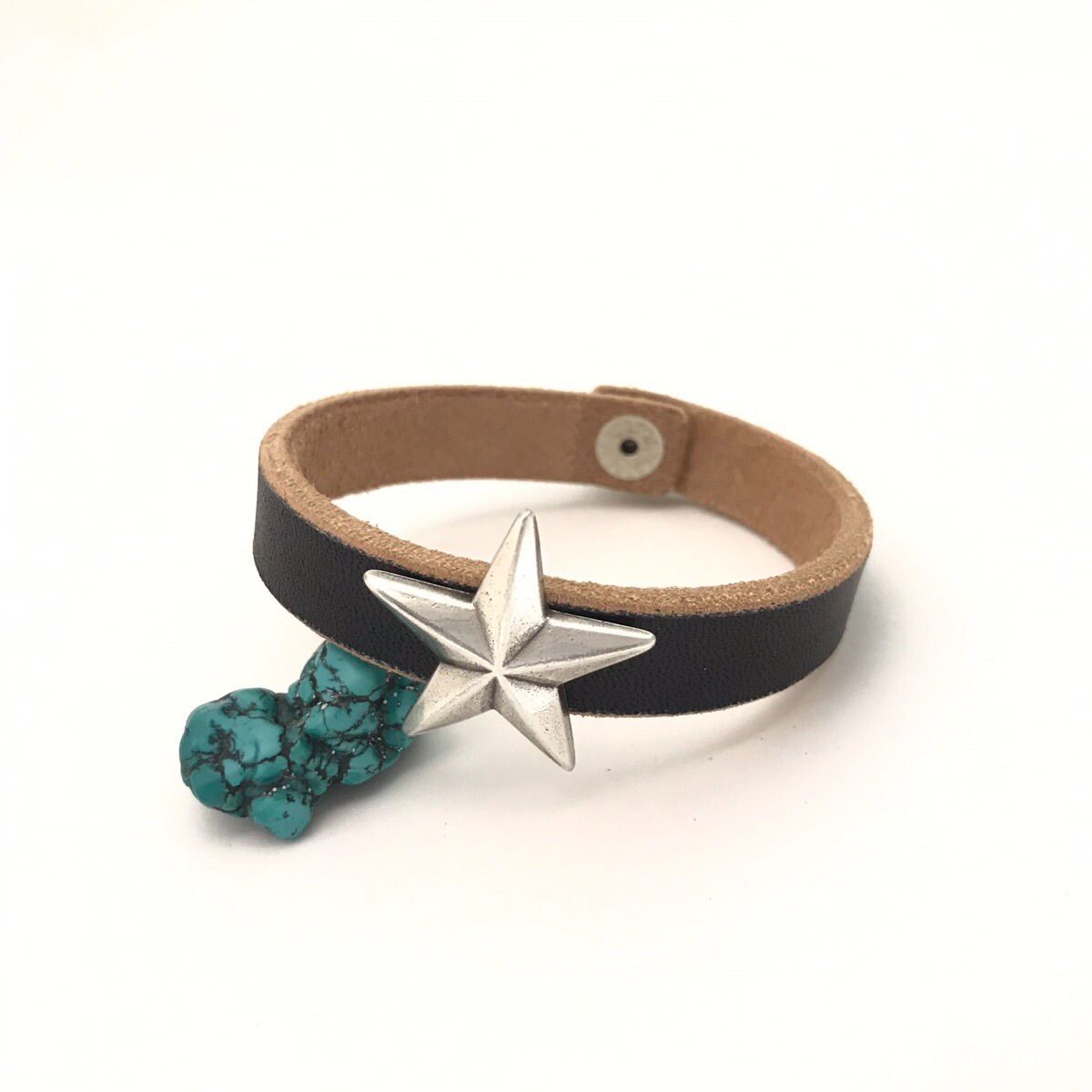 本革 レザーブレス ブレスレット 星 コンチョ バングル 3サイズ 黒 SML 