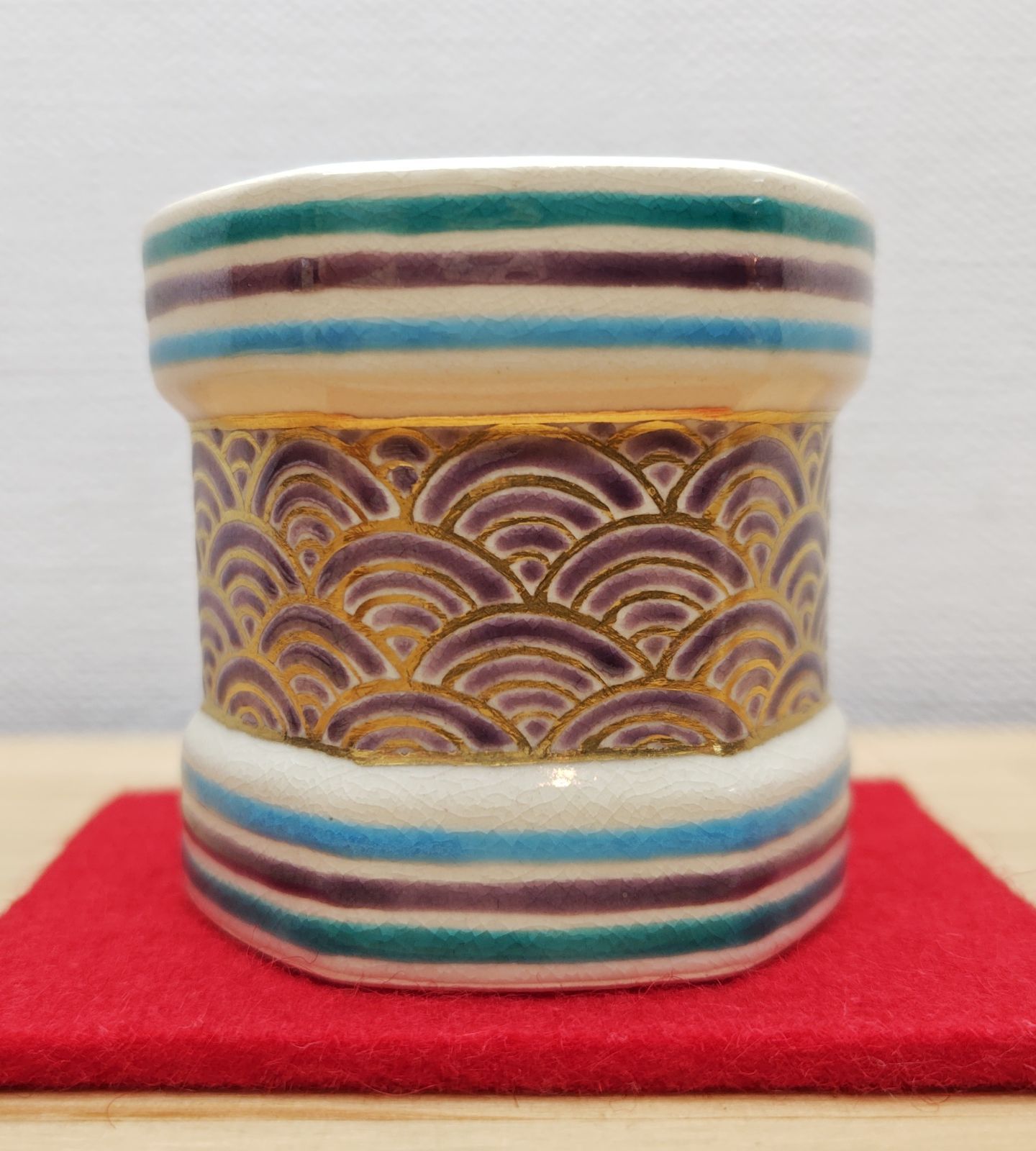 逢絢亭 茶道具 蓋置 京焼 六角 青海波の絵 花蝶窯 手塚石雲 共箱入り