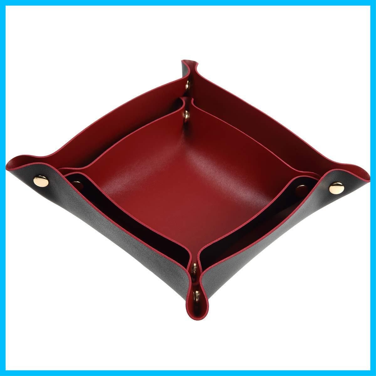 【新着商品】VOLAN 折りたたみ レザー トレイ 玄関 リビング デスク 小物入れ アクセサリー 収納 卓上 トレー (ブラック [ Sサイズ + Lサイズ])