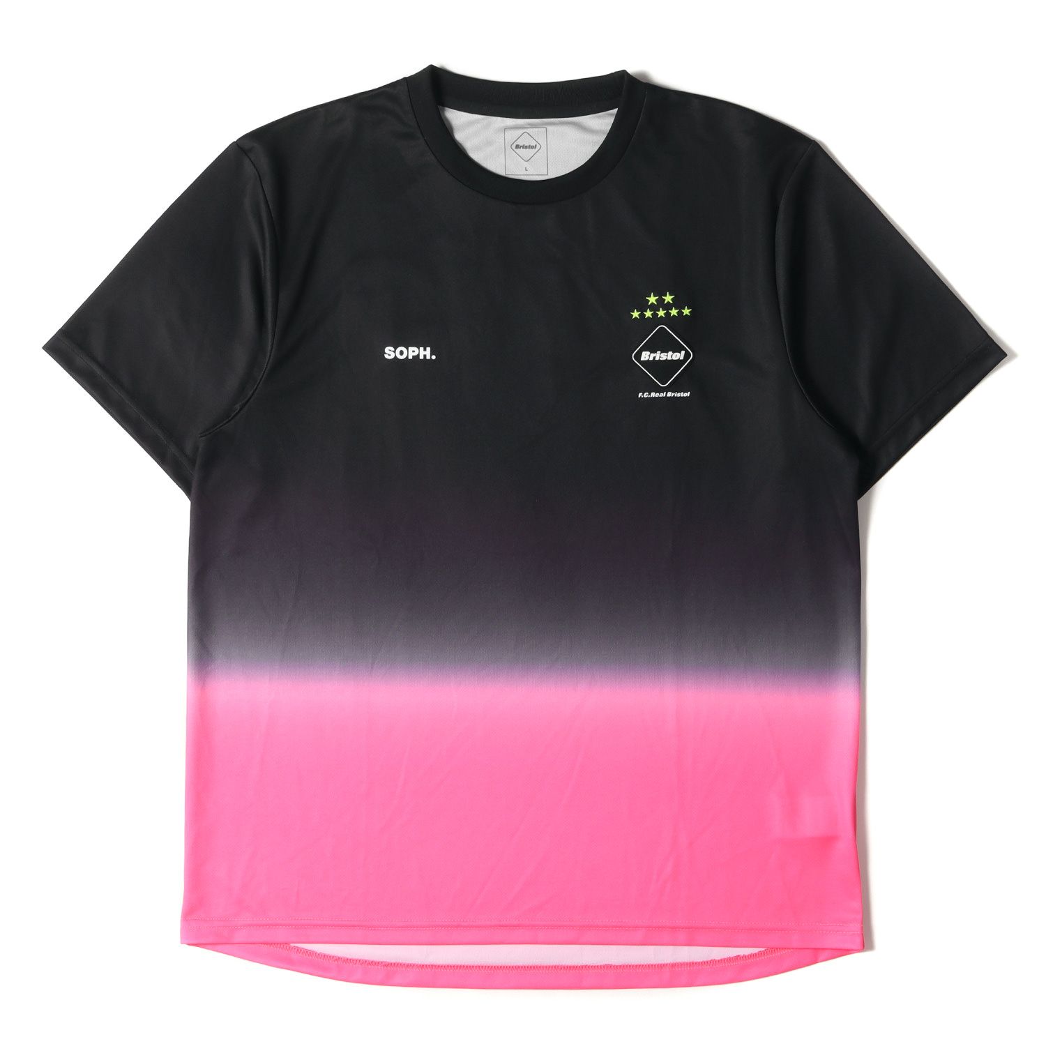 メンズF.C.Real Bristol エフシーレアルブリストル Tシャツ サイズ:L 23SS グラデーション マッチ トップ / メッシュジャージ  クルーネック 半袖 Tシャツ S/S GRADATION PRE MATCH TOP ブラック ピンク トップス